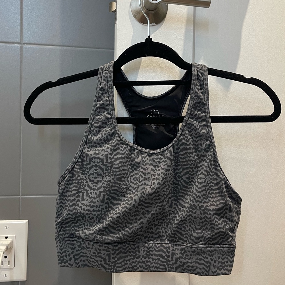 Varley Gray Patterned Racerback Sports Bra